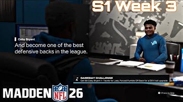 Madden 26 Lions Fantasy CFM S1 Week 3 vs Ravens. Primetime Game / DB Breakout Coby Bryant