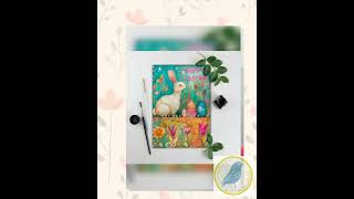 Easter Bunny Greeting Card No.358: Whimsical, Colorful Eggs, Flowers (5x7 with Envelope)