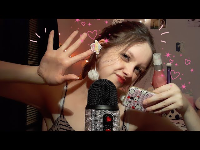 ASMR random tingly trigger assortment 🌸 (whispering, mic brushing, tapping, styrofoam, stickers)