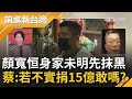 身家未清先潑髒水?! 顏寬恒扯"職棒簽賭" 蔡其昌親上火線:不實捐15億敢嗎?亂抹黑已提告! "迴力鏢"打自家人 顏清標遭起底曾涉簽賭!｜許貴雅主持｜【前進新台灣 完整版】20211126｜三立新聞台