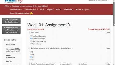 NPTEL 2024 SIMULATION OF COMMUNICATION SYSTEMS USING MATLAB WEEK 1