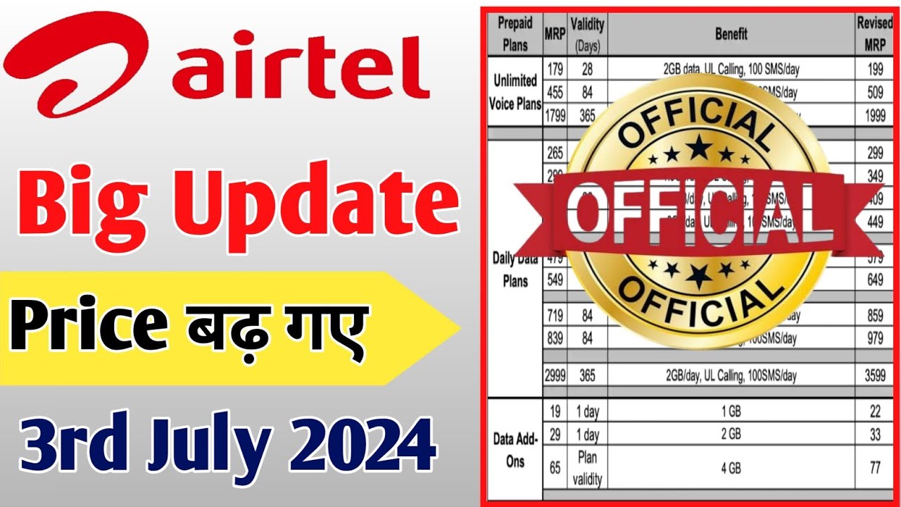 Airtel Price Hike - Airtel 5G Unlimited Data Plan from 3rd July 2024 ...