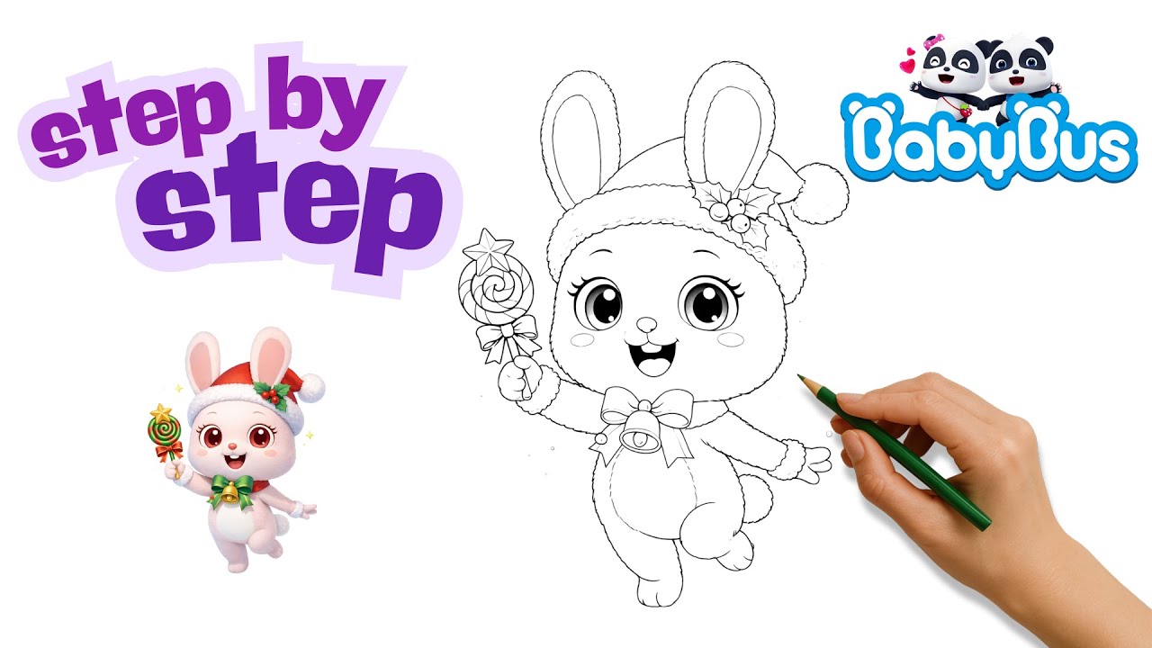 How to Draw Momo from BabyBus Christmas Time | Easy Christmas Drawing Tutorial for Kids