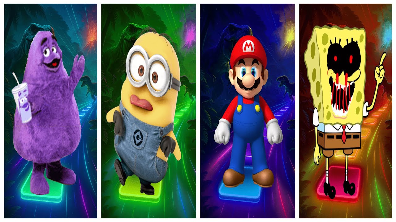 Grimace vs Minion vs Mario vs SpongeBob EXE – Extreme Tiles Hop Battle! #27