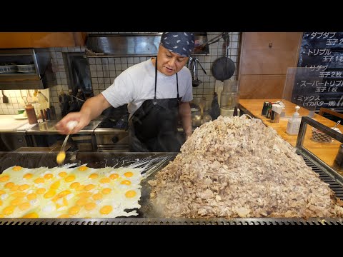 Giant Grilled Meat Mountain - Japanese Street Food - ニューハマヤ 焼肉定食 ダブダブ 大阪 Yakiniku & Egg