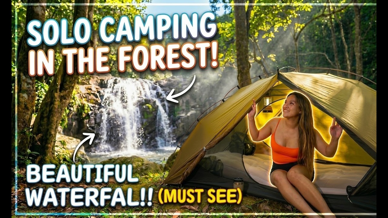 Solo Girl Camping in the Forest with a Beautiful Waterfall | Camping ...