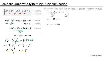 SOLVE Quadratic Systems - ELIMINATION METHOD (aka combination method)