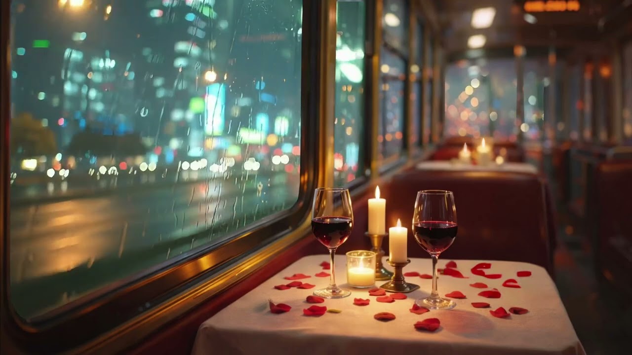 Romantic Dinner Rainy Train Ambience | Candlelight Date, Soft Piano Music, Rain Sounds | Anniversary