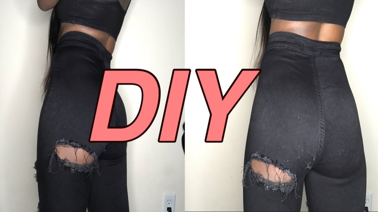 DIY DISTRESSED JEANS TUTORIAL | BUTT RIP - YouTube