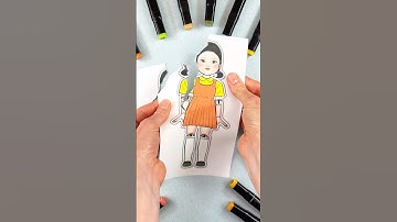 Making Paper Craft Trick with Creepy Doll by Squid Game #squidgamedoll #squidgame #papercraft #trick