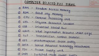 Most commonly used Computer Related Full Forms || Computer full form