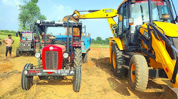 New Jcb 3dx Backhoe loader machine Loading Red Mud in Massey tractor trolley। jcb tractor video