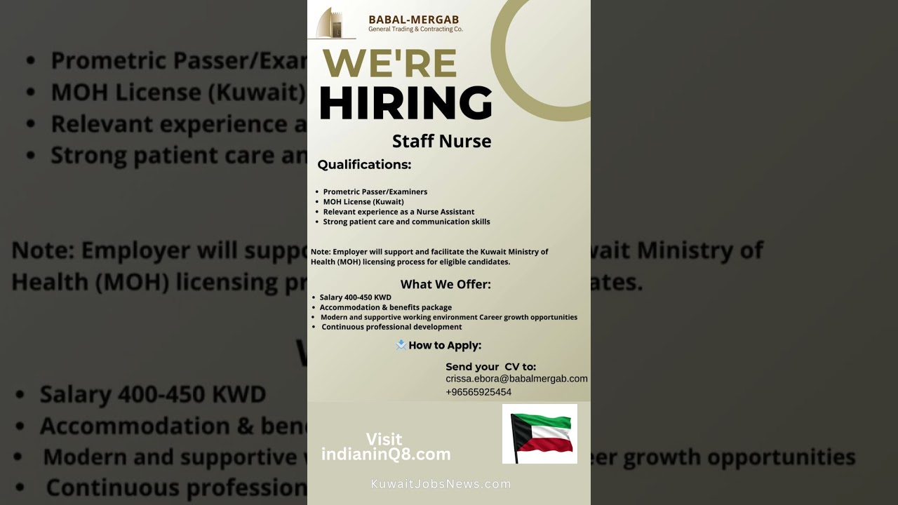📢 We’re Hiring  🇰🇼  STAFF NURSE Job in Kuwait 