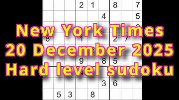 Sudoku solution – New York Times 20 December 2025 Hard level