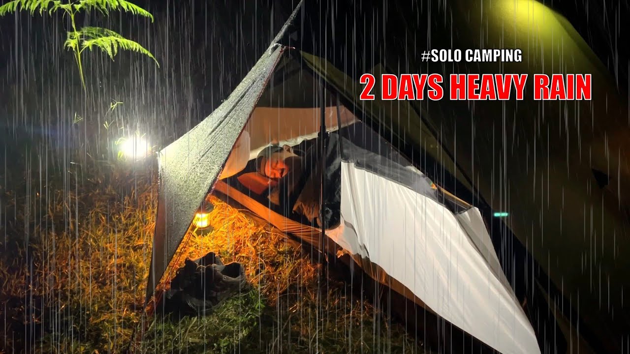 SOLO CAMPING HEAVY RAIN - 2 DAY RAINY CAMPING - RELAXING RAIN SOUNDS ...