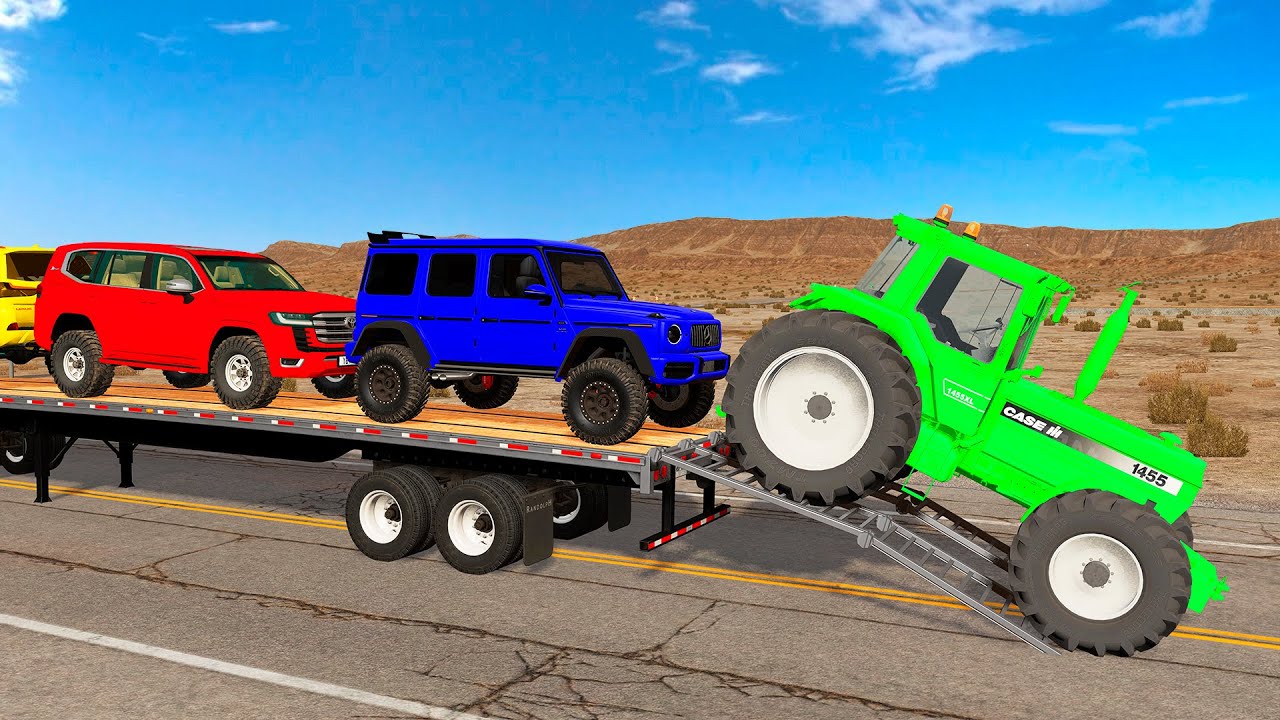 Flatbed Truck Mcqueen | Transportation with Truck - Pothole vs Car #303 - BeamNG.Drive