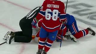 Scrum Between Montreal Canadiens and Calgary Flames After Montreal Goal