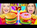 LA COMIDA REAL VS  RETO DE CARAMELO    7 deliciosa comida de bricolaje por RATATA! Spanish