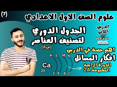 مسائل افكار الدرس الثاني علوم الجدول الدوري لتصنيف العناصر 2025 اولي اعدادي شرح مهم ووافي