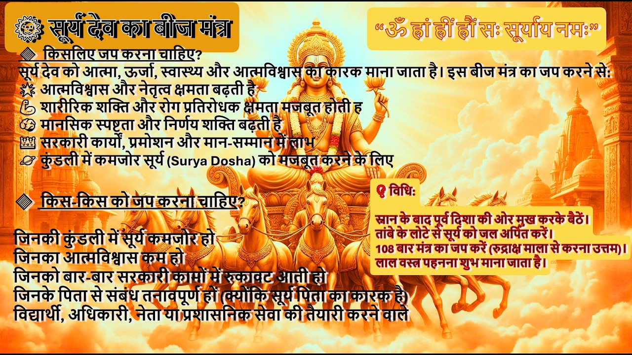 🌞 सूर्य देव का बीज मंत्र 🌞 रोज़ सुबह 10 मिनट सुनें और अपनी ज़िंदगी बदलें