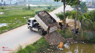 Display New Project With KOMATS'U D31P Dozer​ Cutting Slope In Water For Making Road Parallel Fence