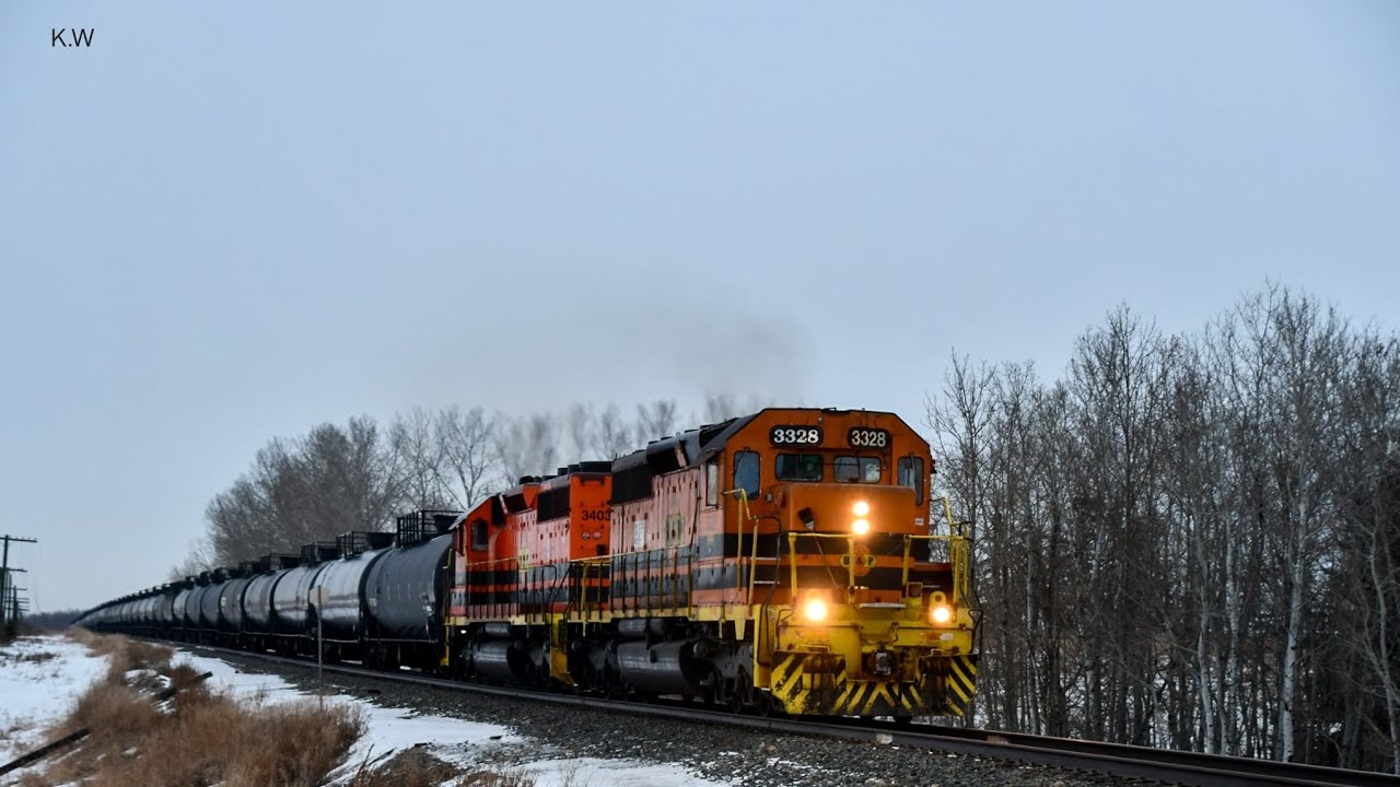 BPRR 3328 & RDR 3403 lead a 40 car tanker train on the CPKC Leduc Sub ...