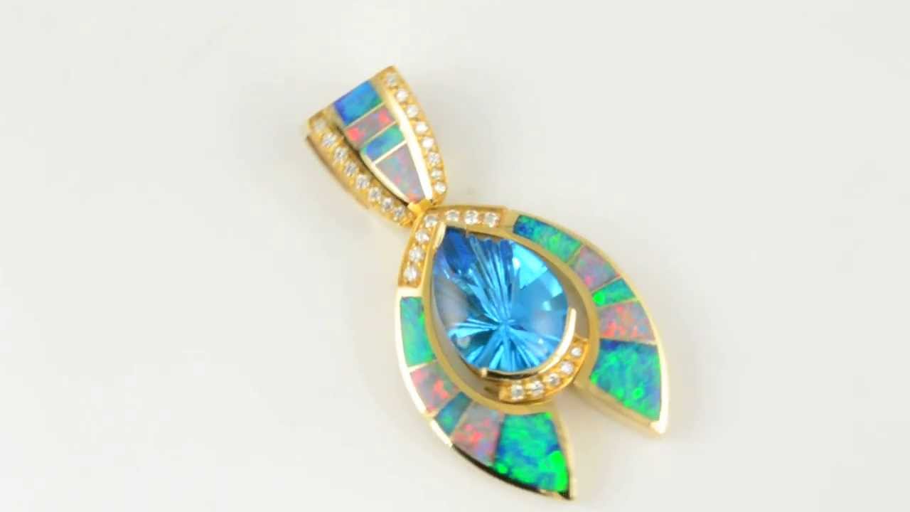 Australian opal inlay pendant with topaz and diamond accents by Hileman