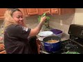 Cooking Fried Rib Tips, Fried Chicken and Snow Pea Leaves