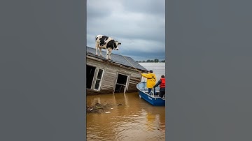 Cow Rescued from Floating Roof in Queensland Australia #shorts #animals #youtubeshorts #viral #fyp