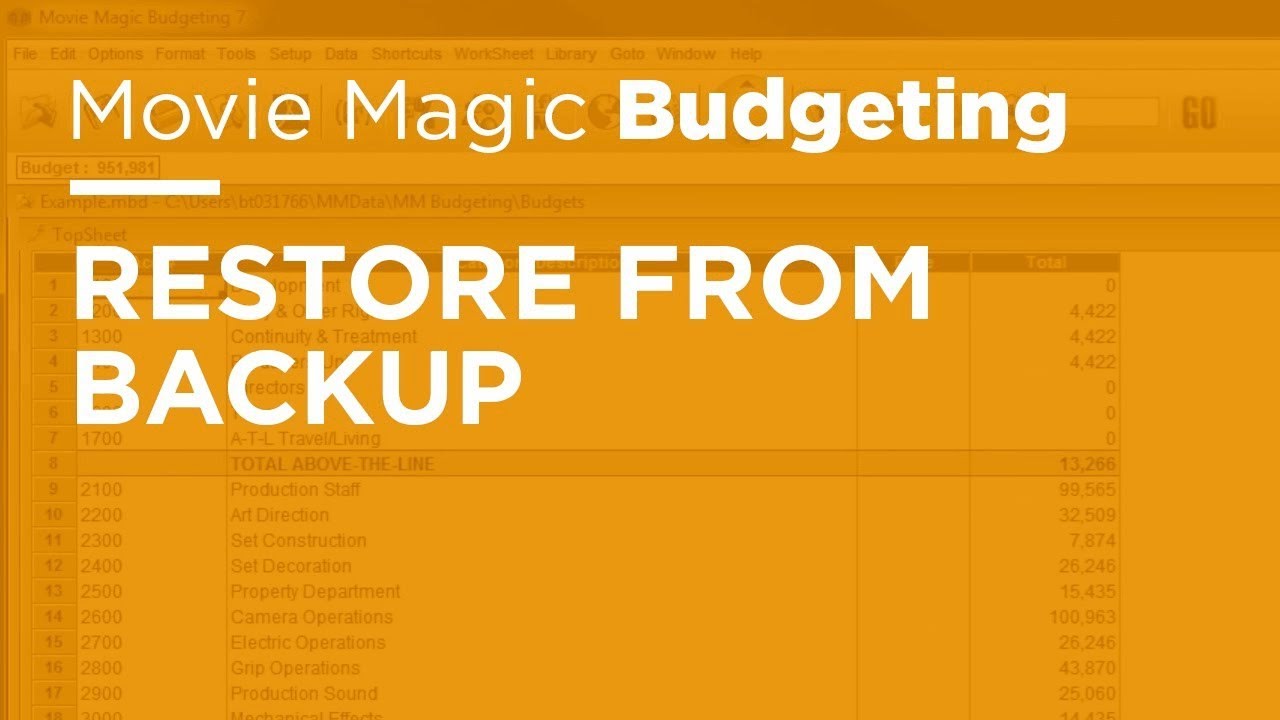 movie magic budgeting restore from backup youtube