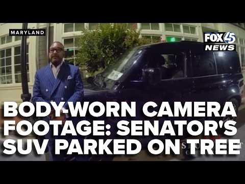 Body-camera footage shows police response to Maryland senator's SUV parked on tree