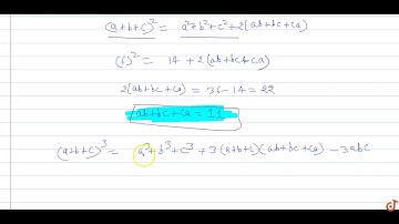 If `a+b+c=6`, `a^2+b^2+c^2=14` & ` a^3+b^3+c^3=36` , find `abc`.