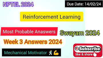 Reinforcement Learning | Week 3 Quiz | Assignment 3 Solution | NPTEL | SWAYAM 2024