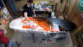 Electrofish Surfboards Glassing a Lava Resin Swirl Longboard Surfboard GoPro Resin Art Surf Craft