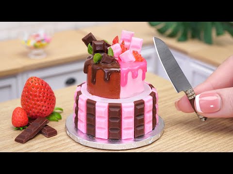 Best Of Miniature Half Strawberry Half Chocolate Cake Decorating | ASMR Cooking Mini Food