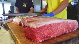 900lb Tuna Slicing Spectacle: Watch Attractive Tuna Master the Art of Precision!