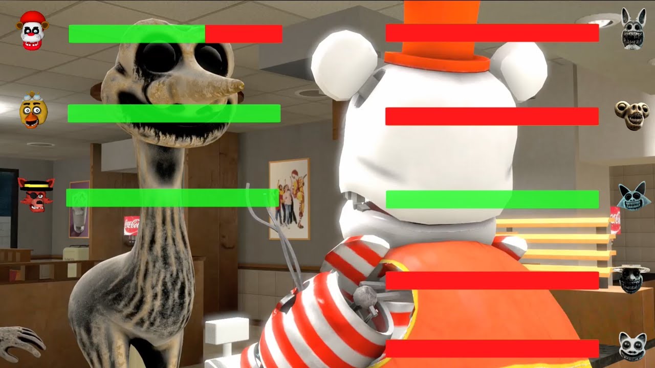 ZOONOMALY MONSTERS VS FNAF MCDONALDS Animatronics animation with HEALTHBARS