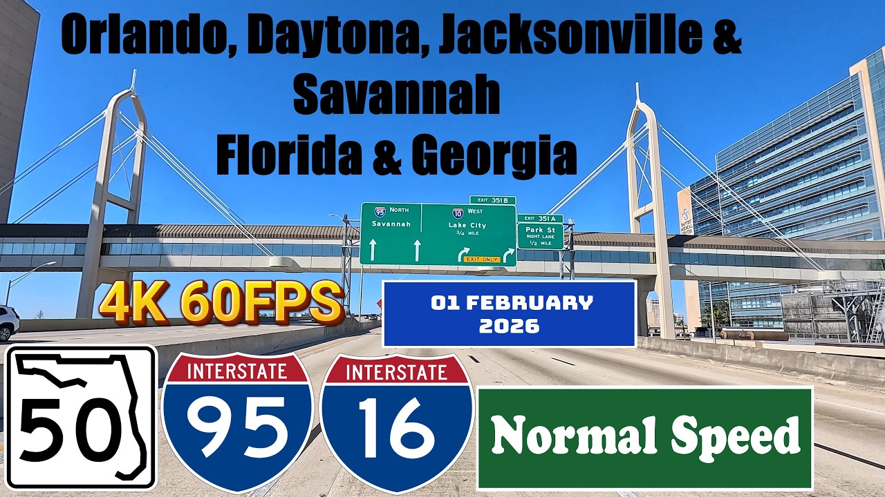 4K Orlando, Daytona, Jacksonville & Savannah. Florida & Georgia. Interstate 95. I 95