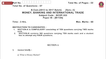 BCOM 3RD SEM MONEY BANKING AND INTERNATIONAL TRADE B DEC 2018 | PTU