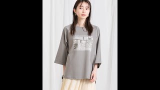 【シルエット】フォトプリント袖ロール７分袖カットソー