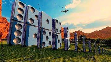 Largest Domino effect simulation animation near big rocky mountain V2