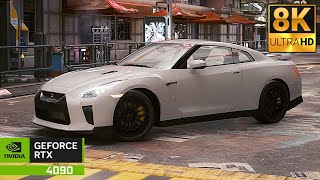 [8K] Cyberpunk 2077 RTX 4090 | ULTRA REALISTIC GRAPHICS Path Tracing Nissan GTR in Noon Heavy Clouds