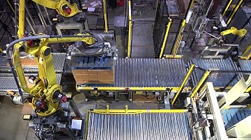 KPal V Dual Case Palletizer and Rotary Table Rope Stretch Wrapping System