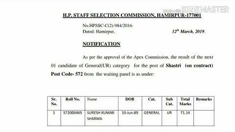 HPSSC Waiting Panel Result for the Post of Shashtri ( Post Code - 572 ) !