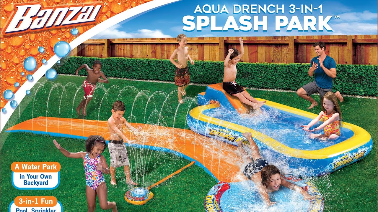 banzai splash park review, banzai splash park set up, toy review, slip and slip...