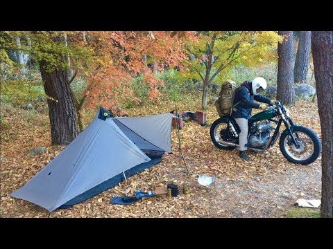 秋の自己装備で最軽量なバイクミニマムソロキャンプ weight of lightest  (Part18) Motorcycle solo camping minimum equipment.