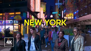 I ❤ New York  Night Walk , Manhattan Walking Tour 4K