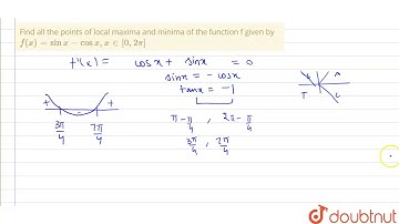 Find all the points of local maxima and minima of the function f given by `f(x)= sinx- cosx , x