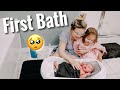 FINALLY Gave Our Baby His FIRST Bath!! (Baby sister helps)
