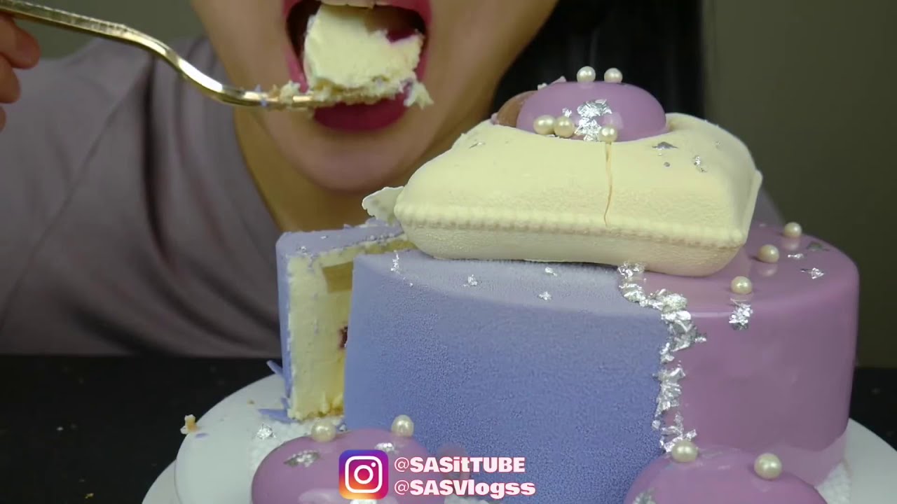BITES ONLY: ASMR PURPLE OMBRE PILLOW CAKE (SOFT EATING SOUND) *SAS ASMR